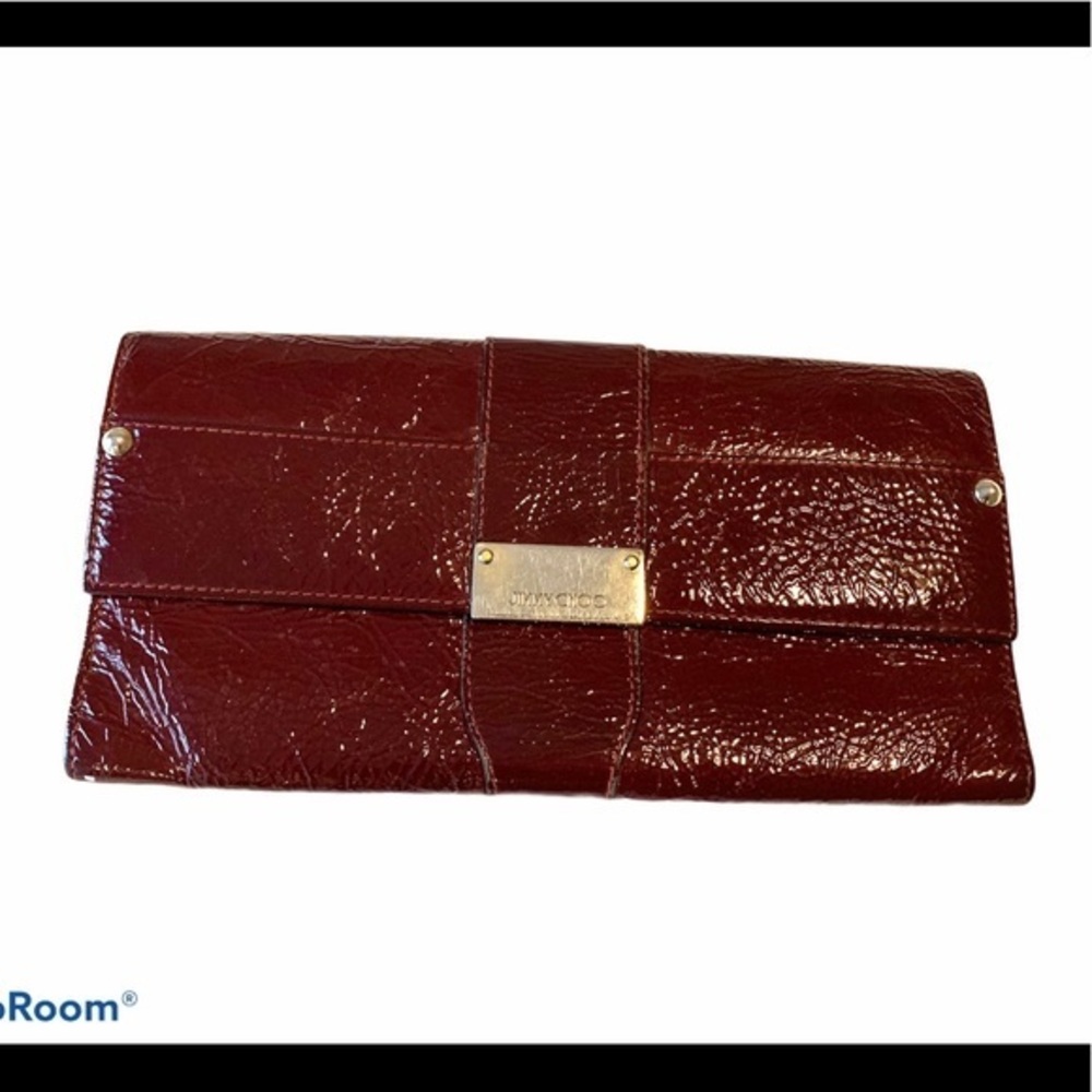 Jimmy Choo Wallet Clutch Leather Burgundy Maroon